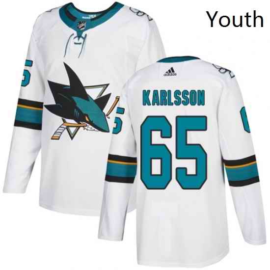 Youth Adidas San Jose Sharks 65 Erik Karlsson Authentic White Away NHL Jersey